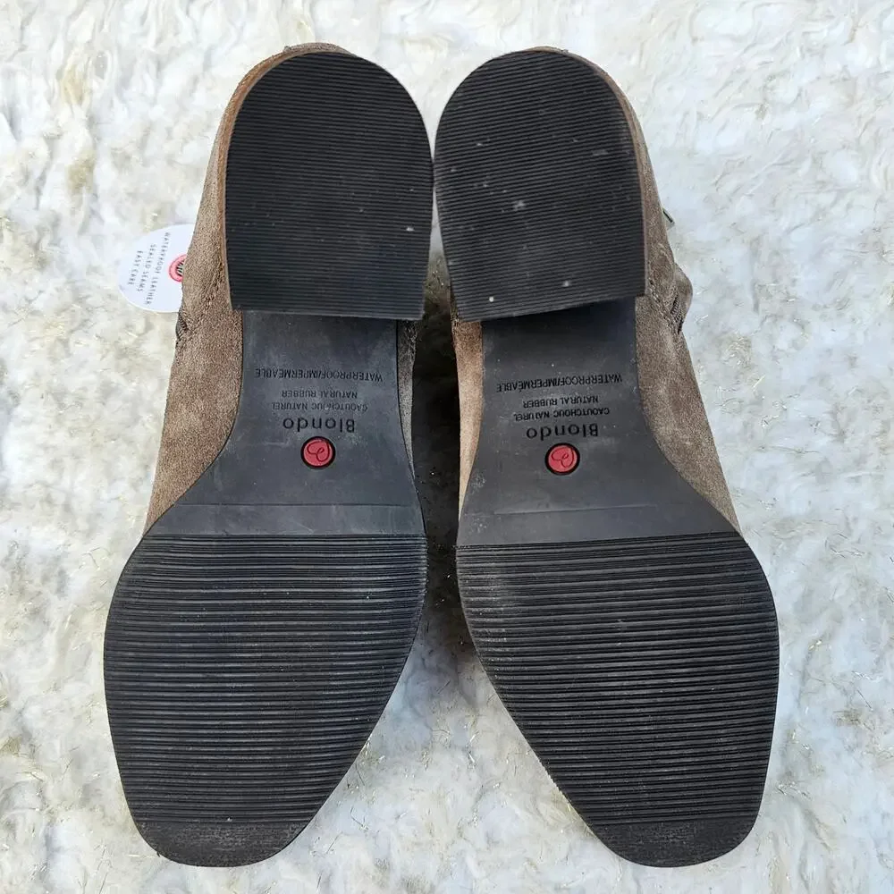 Suede Ankle Boot Tan Leather Blondo Waterproof Siena Bootie Size 8.5 Zip Heeled - Picture 10 of 13